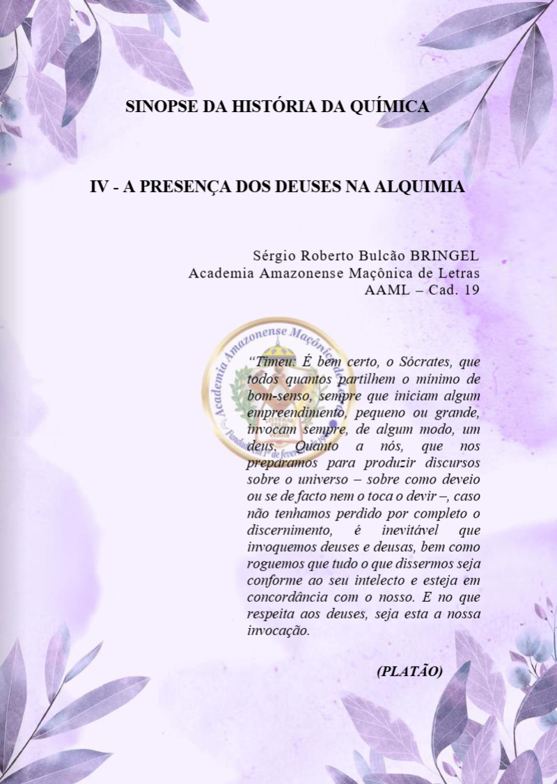 SINOPSE DA HISTÓRIA DA QUÍMICA